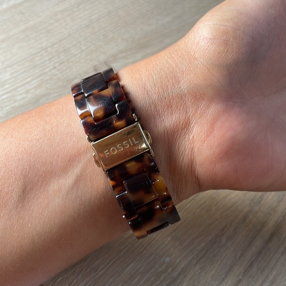 Womens Fossil Watch - Stella, tortoise shell links & gold diamond face - Picture 2 of 5